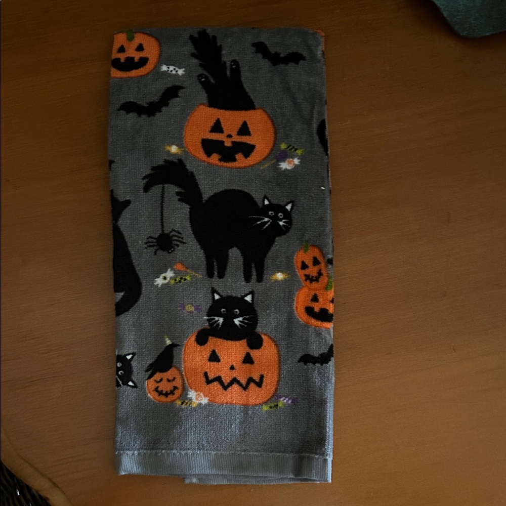 Halloween Cat and Pumpkin Kitchen Towel